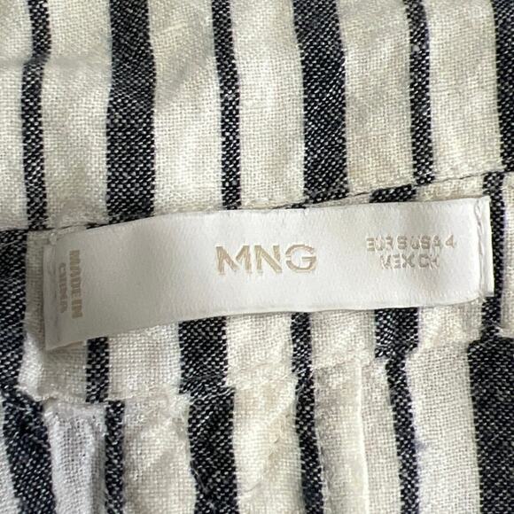 MNG Mango White Gray Linen Striped Cap Sleeve Button Down Shirt Blouse Top Sz 4 - Picture 3 of 4